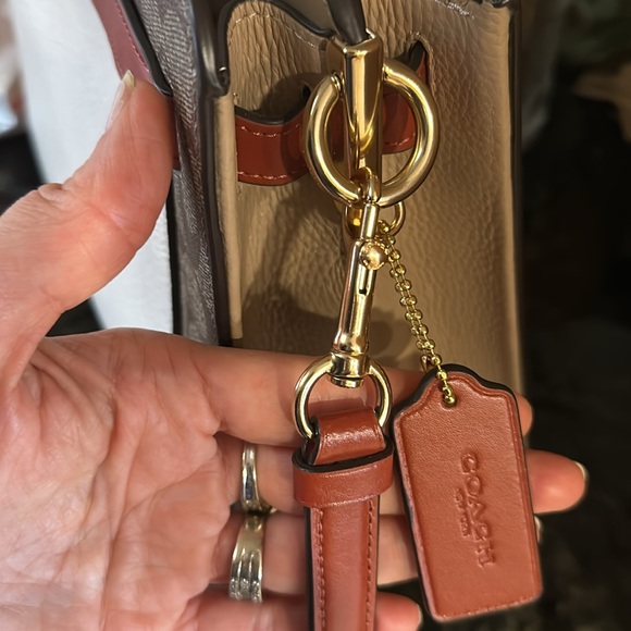 Gorgeous Coach top handle bag burgundy cream and logo print tan NWT - Picture 10 of 13